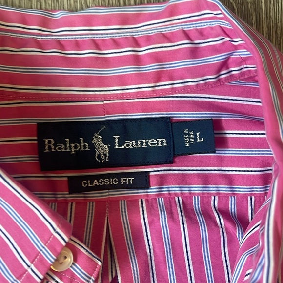 Polo Ralph Lauren Men’s Size Large Pink Striped Long Sleeve Poplin Shirt cotton - Picture 3 of 8